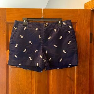 Loft women’s size 10 washed twill navy and white pineapples